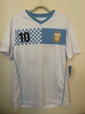 Argentina AFA Soccer Jersey White and Light Blue #10 Messi